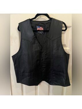 Leather Motorcycle Vest Eagle USA Flag Patch Logo Conceal Pocket